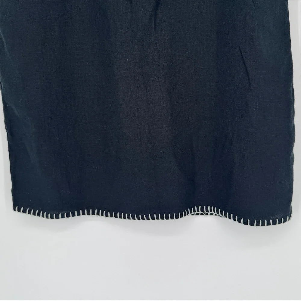 Rachel Zoe Flax Linen Midi Skirt 6 Black Blanket Stitch Minimalist Quiet‎ Luxury